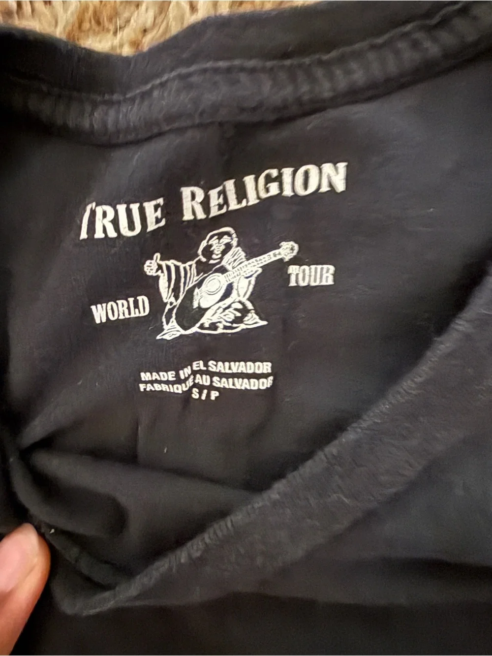 True Religion Black Short Sleeve Tee with Red Crest Logo